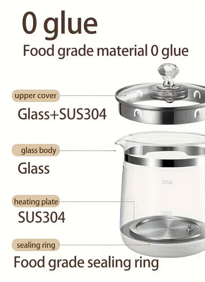 Electric Kettle 1.8L Multi-Function Health Pot 18 Functions Glass Lid SUS304 Tea Infuser Egg Steaming Rack Boiler Steamer for Tea Coffee Soup Oatmeal US Plug