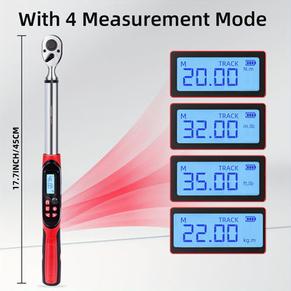1/2, 3/8 Inch Drive Digital Torque Wrench, 17-340 Nm (12.5-250.8 Ft-Lb), 6.8-135 Nm (5.02-99.57 Ft-Lb), Electric Torque Wrench with Buzzer And LED, Preset Values And Data Storage, for Bike/Motorcycle/Auto Repairs, Plus And Minus 2% Accuracy