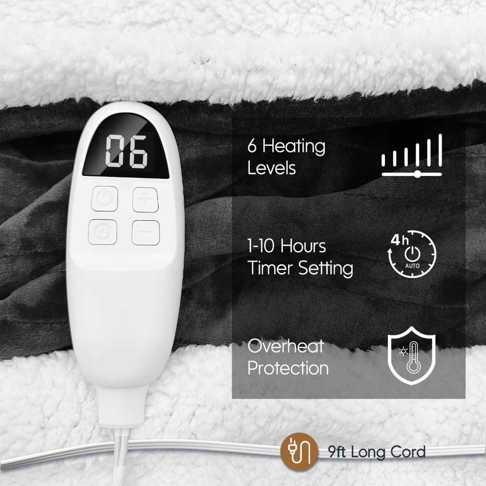 Electric Heated Blanket Flannel Sherpa - 6 Heat Settings, 10-Hour Auto Shutoff, Quick Heating, Machine Washable, ETL & FCC Certified, Twin Full Queen, Winter Comfort for Home Bed Couch Office