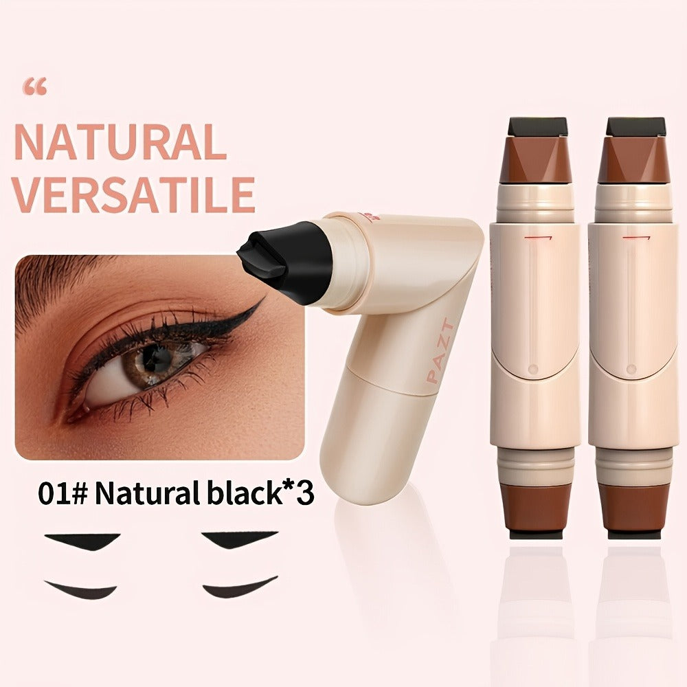 Eyeliner Stamp Pen 3PCS Double-Headed Rotating Waterproof for Women - Quick-Dry Smudge-Proof 24H Wear Winged Liner Stamp for Perfect Cat Eye, Black & Brown, Beginner-Friendly Eye Makeup Set