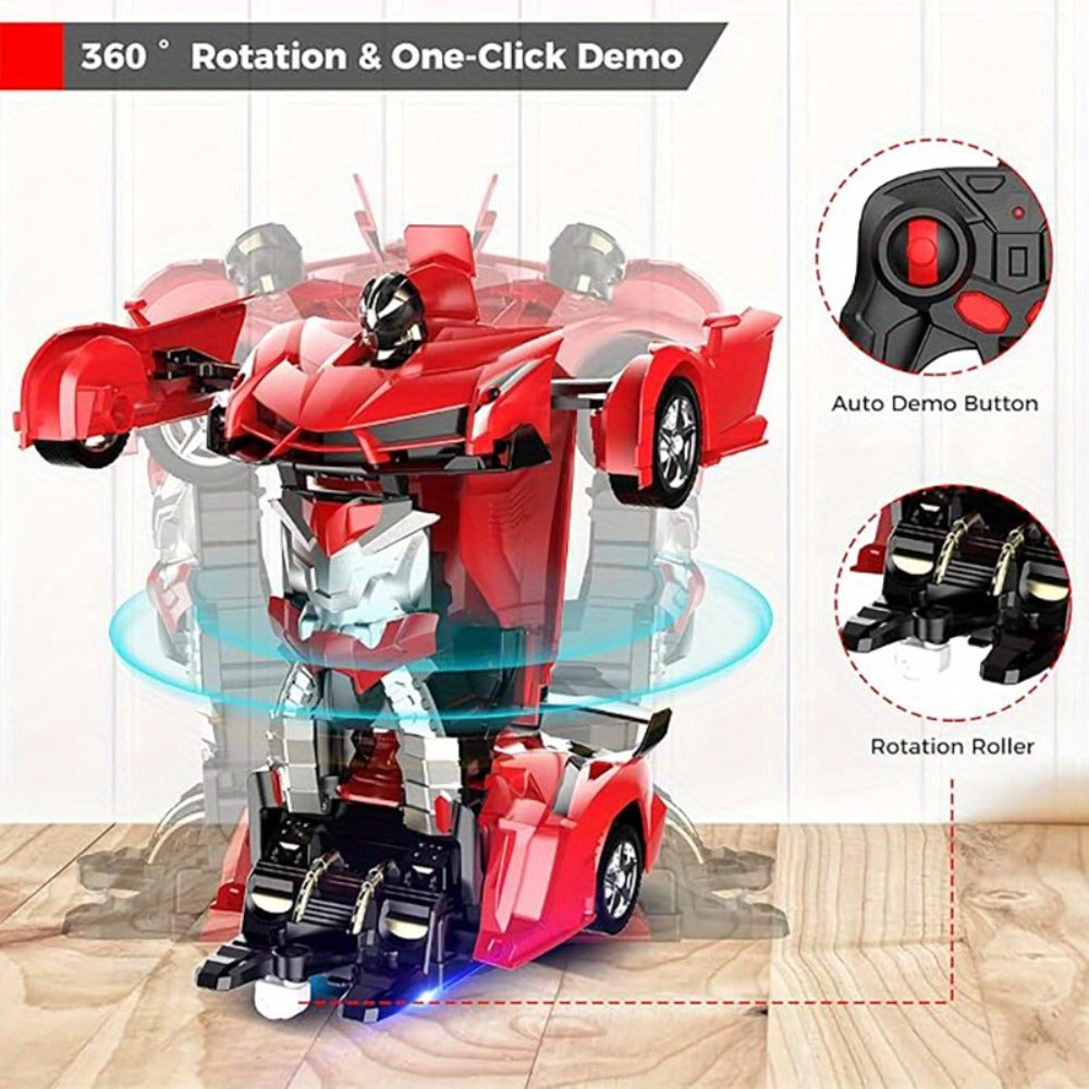 Transforming RC Car for Kids 1:18 Scale – One-Button Deformation Robot Remote Control Stunt Car, 2.4GHz 360° Rotating Drift Toy for Boys & Girls Ages 3 4 5 6, Birthday Christmas Holiday Gift (Red)