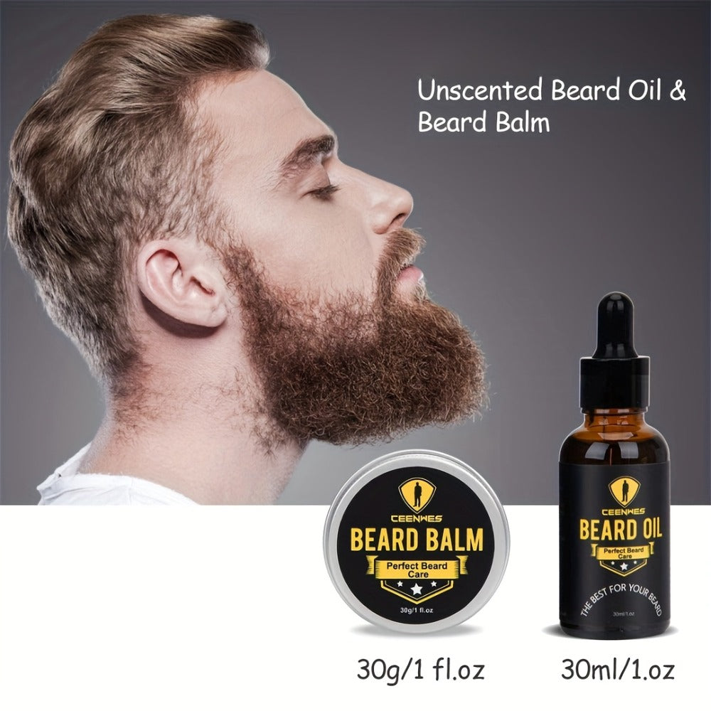 Beard Grooming Kit Men 6-Piece Complete Set – Beard Oil Conditioner Brush Comb Scissors & Storage Bag, All-in-One Beard Care Gift for Dad Boyfriend Husband Birthday Father's Day Valentine's Day