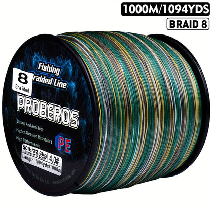 8-Strand Braided Fishing Line 1094 Yards – Zero Stretch, Abrasion Resistant Superline | 10LB–100LB | Gray, Green, Blue Camo, Green Camo
