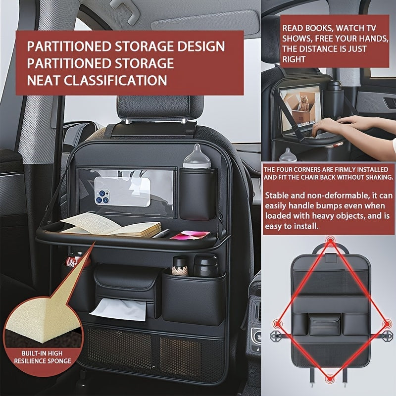 Faux Leather Premium Car Seat Back Organizer Travel Additions Seat Storage Bag Back Seat Dining Table And Cup Holder Universal Model