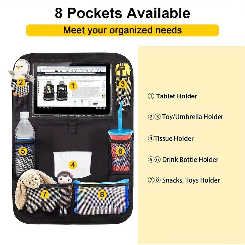 [Car Seat Storage Bag] Durable Car Seat Back Storage Bag, Foldable Storage Bag With Multiple Compartments For Tablets, Smartphones, Soda Cans & More, Ideal For Travel, Car Storage Organizer, Backseat Storage, Perfect For Room Organization