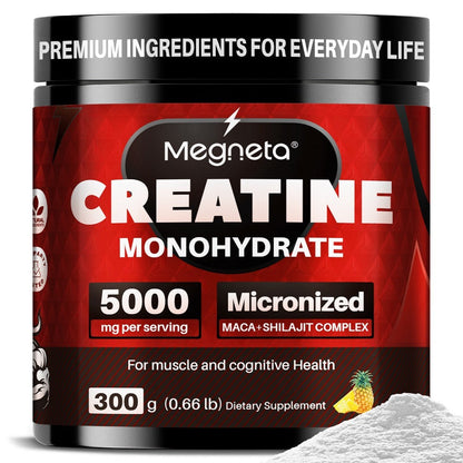 Creatine Monohydrate Powder 5000mg Per Serving - Pineapple Flavor, No Artificial Sweeteners - Strength, Power & Focus Support - 300g, 60 Servings Pre-Workout Supplement