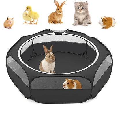 Small Animal Playpen Foldable Pop-Up 47" Portable Pet Pen with Mesh Cover for Guinea Pigs Rabbits Ferrets Chinchillas Kittens Hamsters Bunnies, Indoor Outdoor Travel Playpen, 47.24x23.62x14.96in, Black