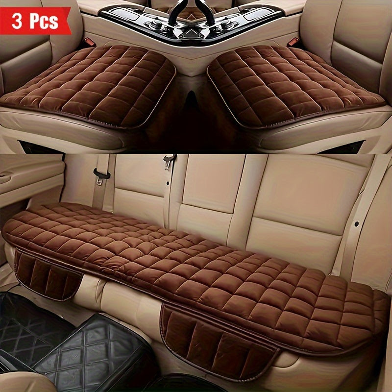 3pcs/Set Luxurious Plush Plaid Car Seat Cushions - Insulated, Thickened for Cold-Resistant Comfort - Universal Fit for Cars, Suvs, Trucks - Premium Car Additions Bundle