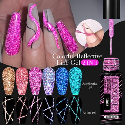 Glitter Liner Nail Art Gel 5ml Super Reflective – Ultra Fine Brush Tip Nail Art Drawing Gel for Stripe Line & Detail Designs, Long Lasting UV LED Nail Art Liner Gel for Salon & DIY Home Women