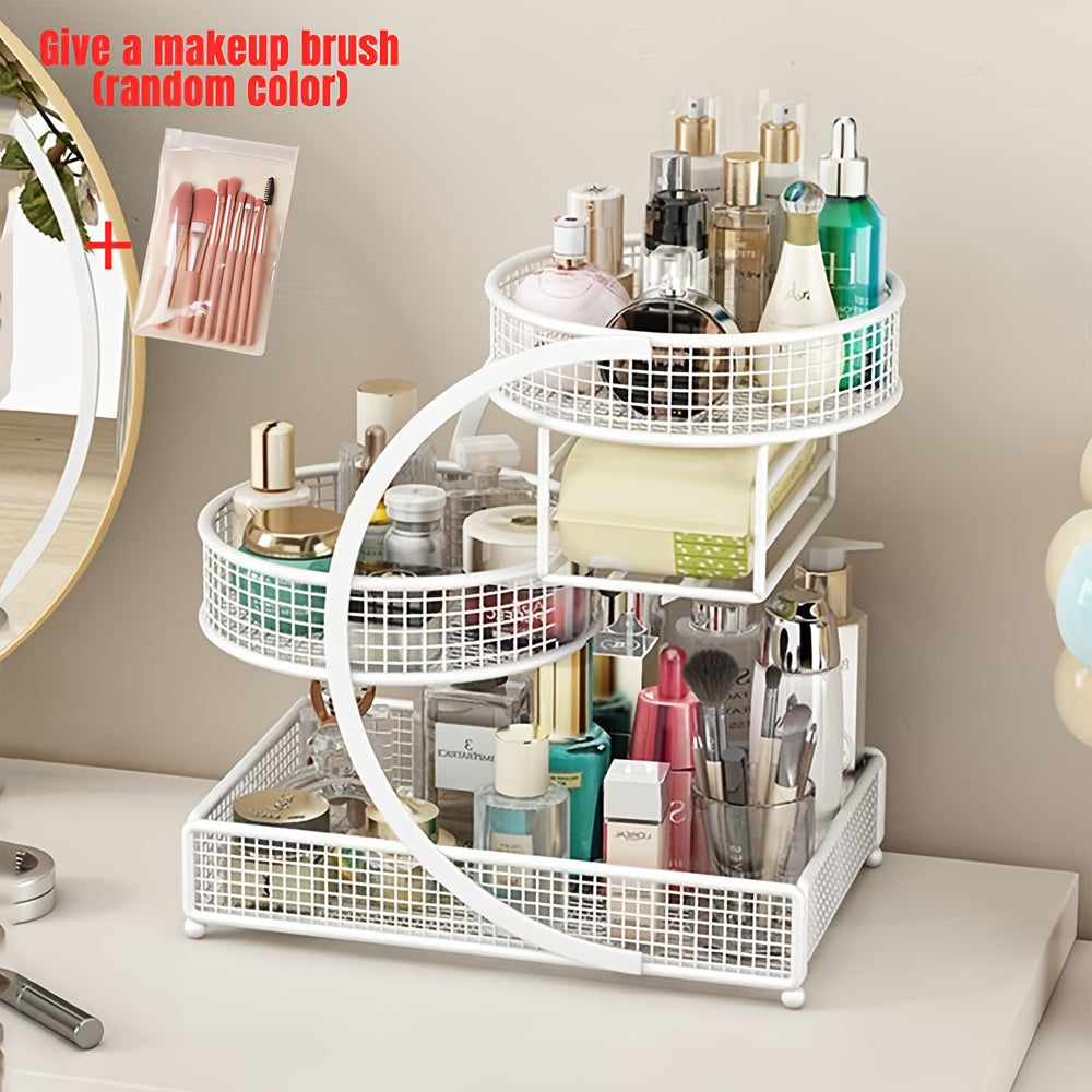 Lightweight Metal Cosmetic Storage Rack with Makeup Brushes Included No-Installation Countertop Organizer for Bathroom Dresser Vanity Skincare Makeup Black White