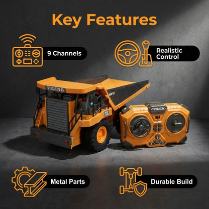 RC Construction Vehicle Toy 2.4GHz Remote Control Excavator Bulldozer Loader with Alloy Metal Cover Lights & Sound Effects – Crawler Tractor Truck for Boys Ages 8+ Birthday Christmas Gift