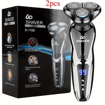 Men's Electric Shaver 3D Floating Head with LED Display - Rechargeable Washable Cordless Rotary Shaver for Home & Travel, Close Smooth Shave, Great Gift for Men, Boyfriend & Valentine's Day, 2-Pack