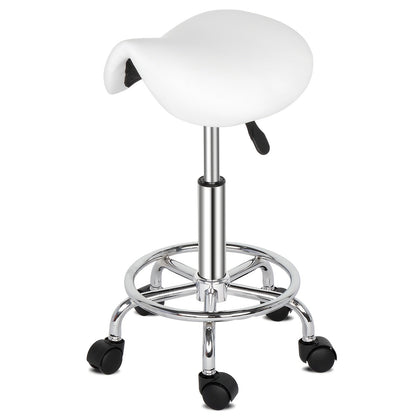 Saddle & Round Salon Stool with Backrest 360-Degree Swivel — Adjustable Height Professional Chair for Salon, Spa, Barber, Kitchen & Bistro, Black & White, 2 Styles