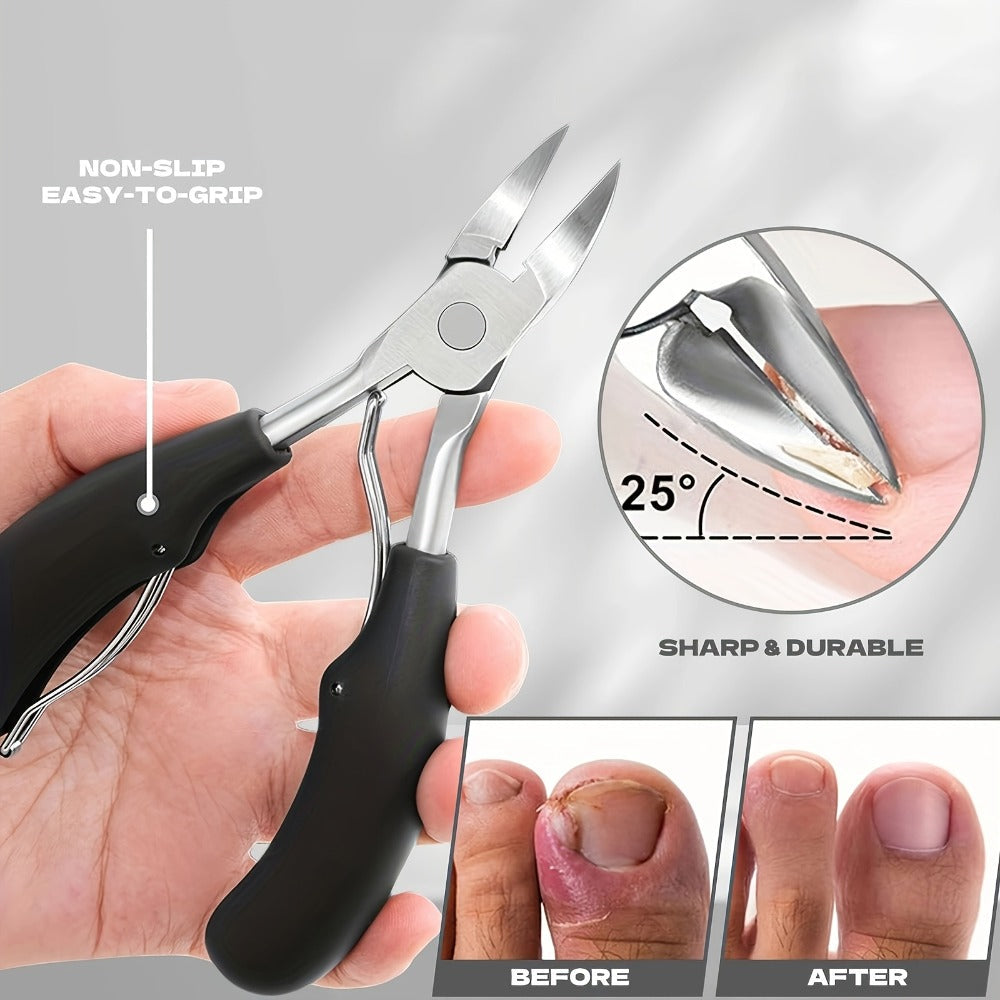 Heavy Duty Toenail Clipper Kit 4 Piece Stainless Steel | Convex Blade Ingrown Toenail Cutter with Nail File Ergonomic Non-Slip Handle | Thick Overgrown Nail Care Set for Men Women Seniors Diabetic Foot Care