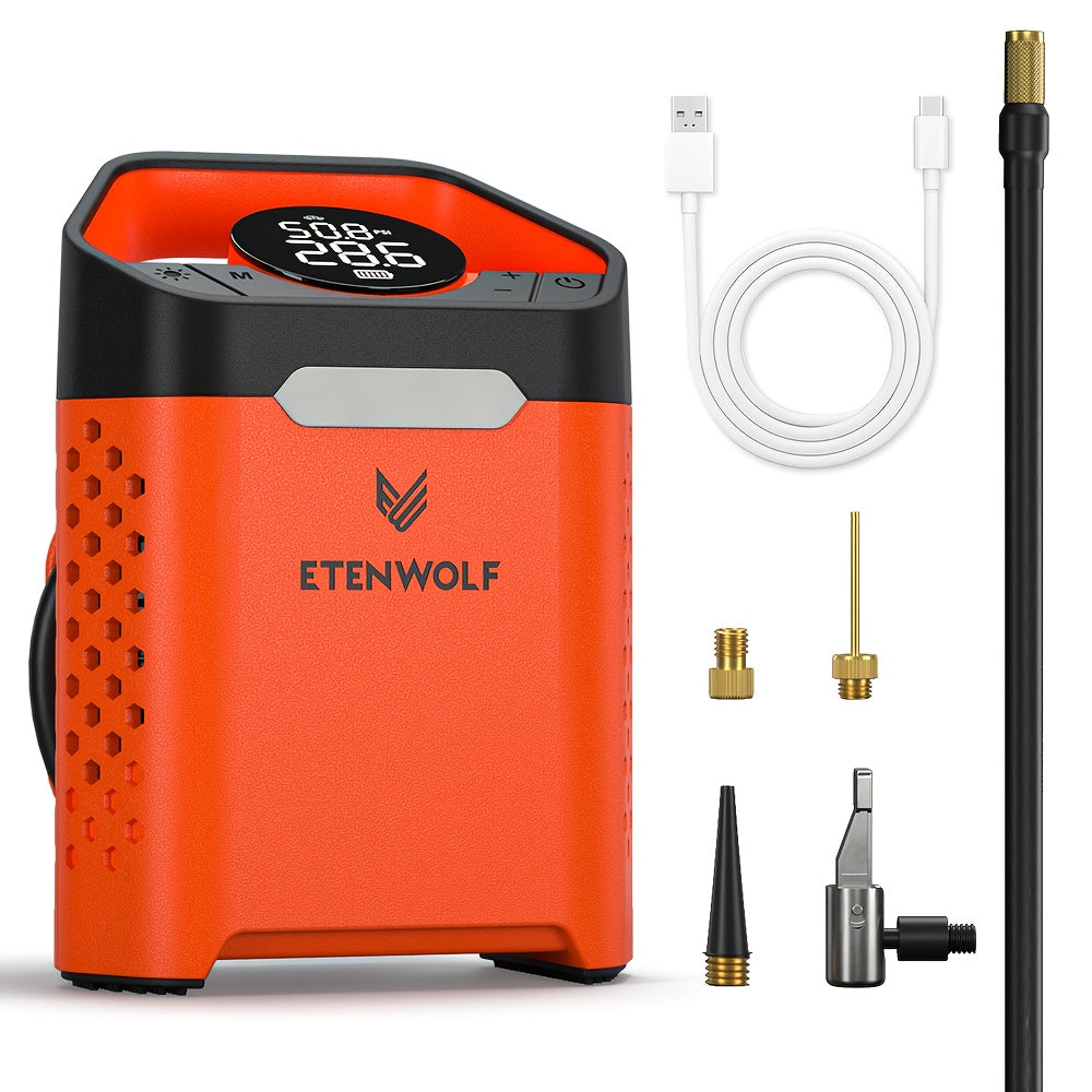 ETENWOLF Portable Air Pump for Car Tires & Tire Inflator Air Compressor | 1 Min Fast Inflation, 100% Duty Cycle, Heavy Duty, USB Charging, Digital Display, Rechargeable Battery