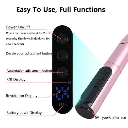 35000RPM Electric Nail Drill Rechargeable – Portable USB-Powered Low Noise Nail Efile for Manicure & Pedicure | Professional Cordless Nail Drill for Acrylic & Gel Nails, Gift for Women