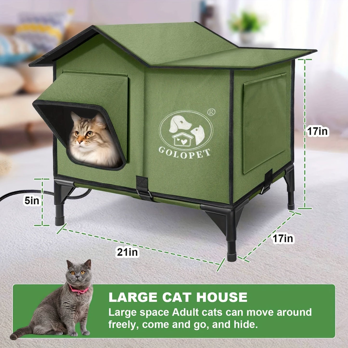 Elevated Cat House & Dog Bed with Detachable Heating Pad - Raised Outdoor Indoor Pet Bed for Cats Small Dogs, Durable Weatherproof Pet House with Removable Warm Pad, Multiple Sizes Available
