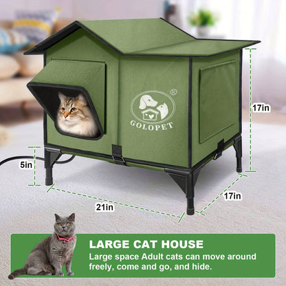 Elevated Cat House & Dog Bed with Detachable Heating Pad - Raised Outdoor Indoor Pet Bed for Cats Small Dogs, Durable Weatherproof Pet House with Removable Warm Pad, Multiple Sizes Available