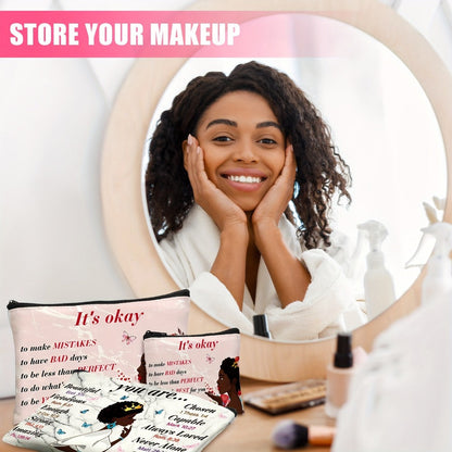 African American Makeup Bag 12-Pack Bulk Gift Set Inspirational African Queen Zipper Travel Cosmetic Pouch Toiletry Organizer for Black Women Birthday Church Sorority