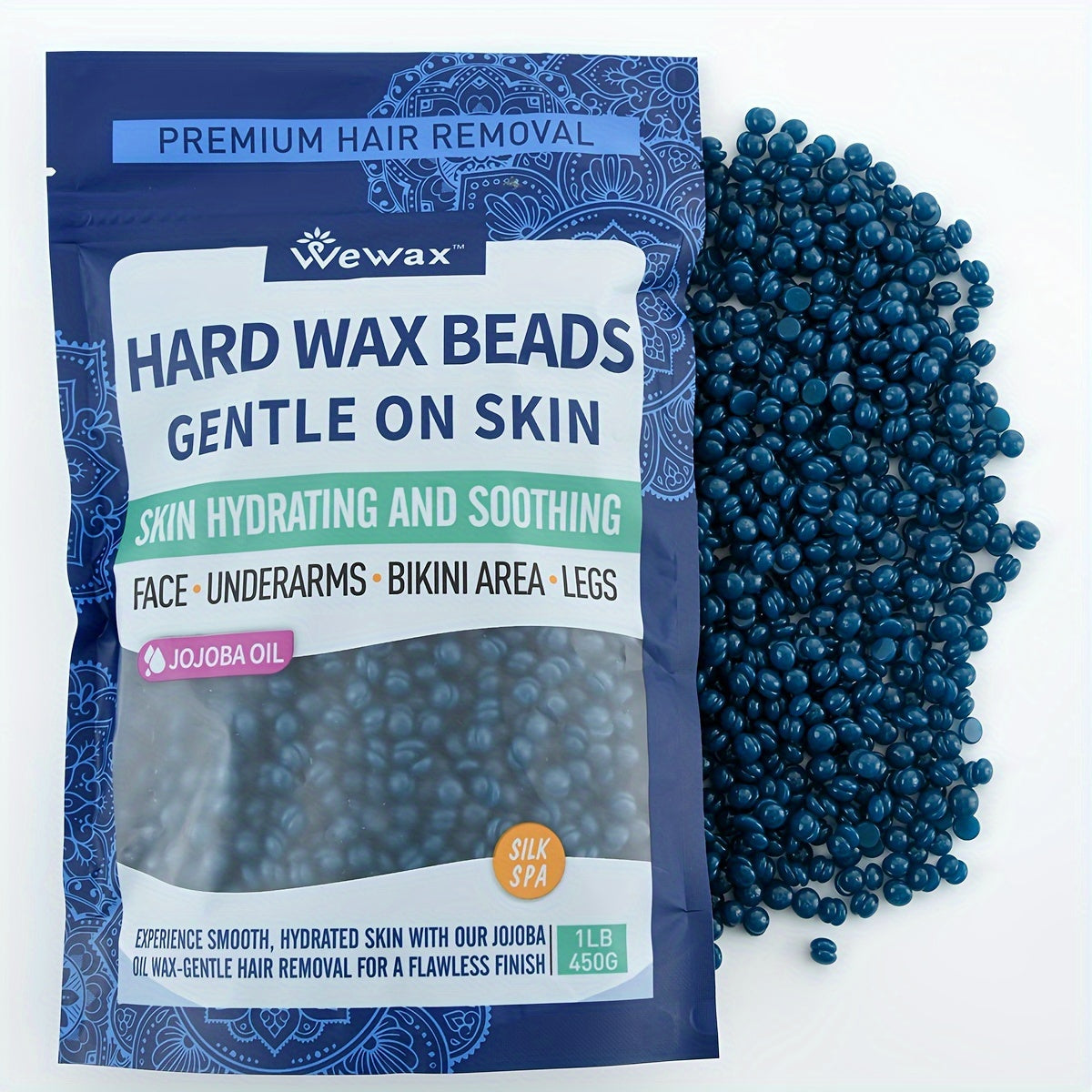 Hard Wax Beads 450g Brazilian Strong Adhesion No-Strip – Precision At-Home Waxing for Bikini Legs Underarms Arms Body Face, Hair Removal Wax Kit for Women, Dark Blue & Light Blue