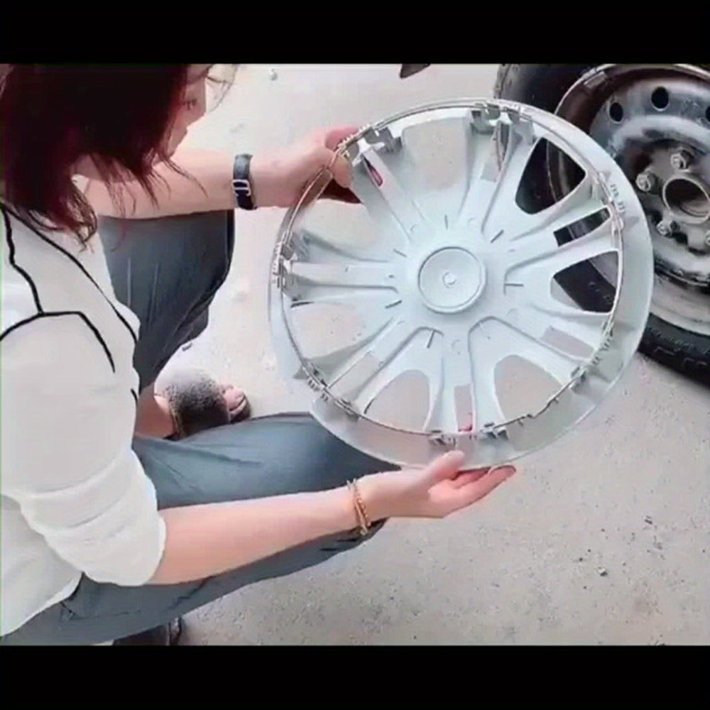 Hubcaps 4pcs Set – 15 Inch & 16 Inch Full Cover Wheel Hub Covers, Snap-On Easy Install, Universal Fit Steel Wheels for Sedan, SUV, Truck & Coupe, Silver Plastic Wheel Covers
