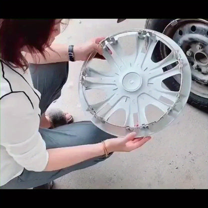 Hubcaps 4pcs Set – 15 Inch & 16 Inch Full Cover Wheel Hub Covers, Snap-On Easy Install, Universal Fit Steel Wheels for Sedan, SUV, Truck & Coupe, Silver Plastic Wheel Covers