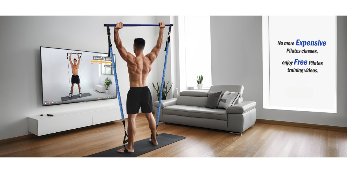 Natural Latex Pilates Bar Kit with Resistance Bands 20-360 lbs – Stainless Steel Handle, Adjustable Length for 5'3"-6'2", Full Body Home Gym Workout for Women & Men