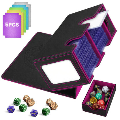 TCG Deck Box with Commander Display & Dice Tray - Holds 300+ Sleeved Cards, Double Deck Case for MTG Pokemon YuGiOh CCG, 5 Dividers & Hard Sleeve Included | Card Storage Box Red Gray Green Purple Blue