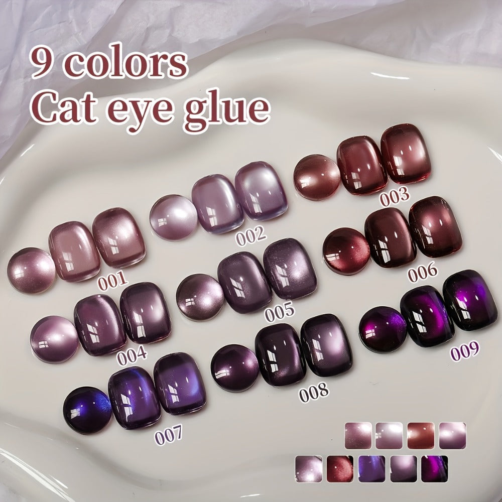 Purple Cat Eye Magnetic Gel Polish Set 9 Colors UV LED Soak Off | 3D Light-Shifting Effect 0.51oz Each Long Lasting Chip-Free | Salon & Home DIY Nail Art Manicure Kit for Women Beginners