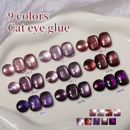 Purple Cat Eye Magnetic Gel Polish Set 9 Colors UV LED Soak Off | 3D Light-Shifting Effect 0.51oz Each Long Lasting Chip-Free | Salon & Home DIY Nail Art Manicure Kit for Women Beginners