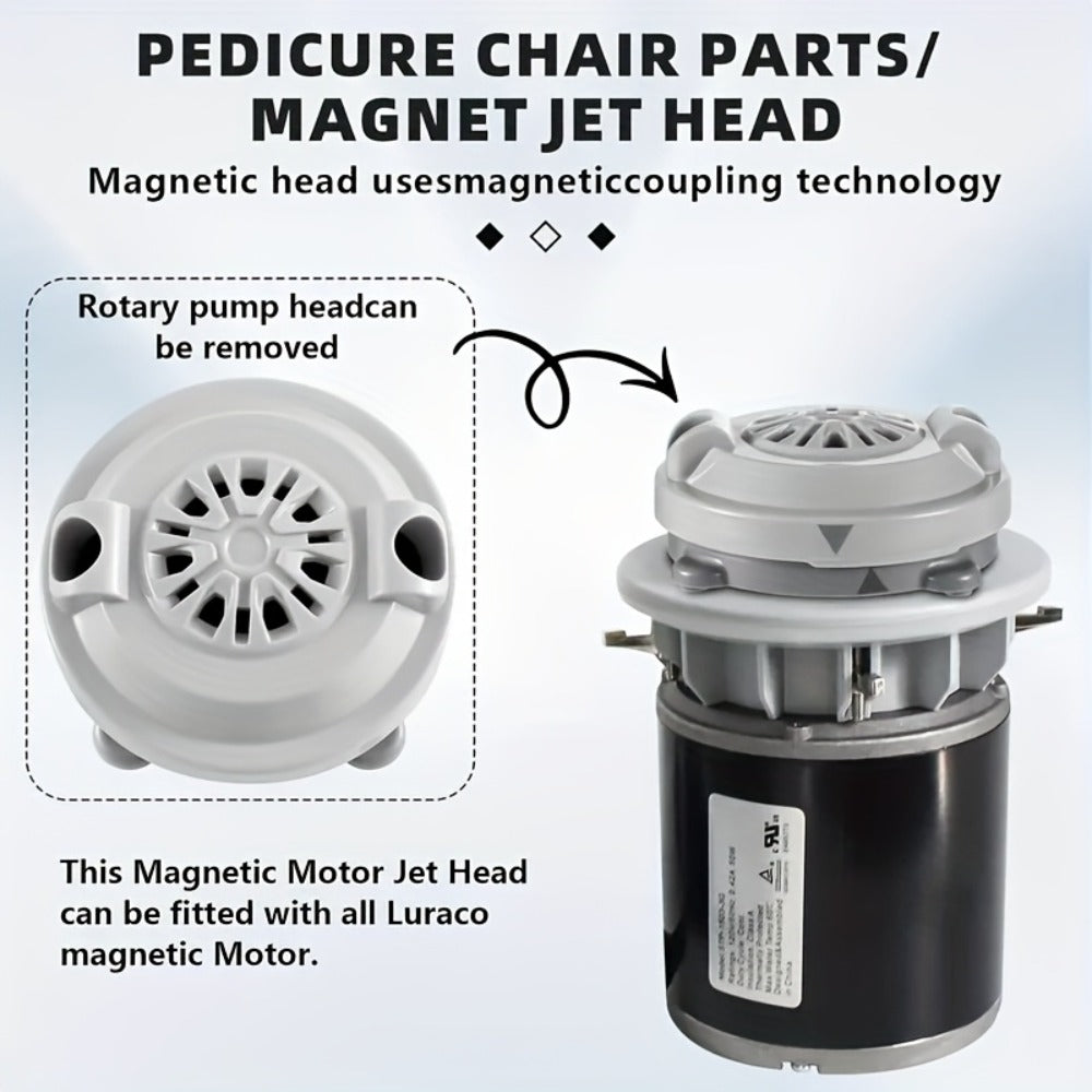 Magnetic Pipeless Jet Head Motor Replacement for Pedicure Spa Chair — Rotating Jet with Propeller & Cap, 4-Pin Connection, Luraco Compatible, Easy Clean, Durable Plastic, Grey