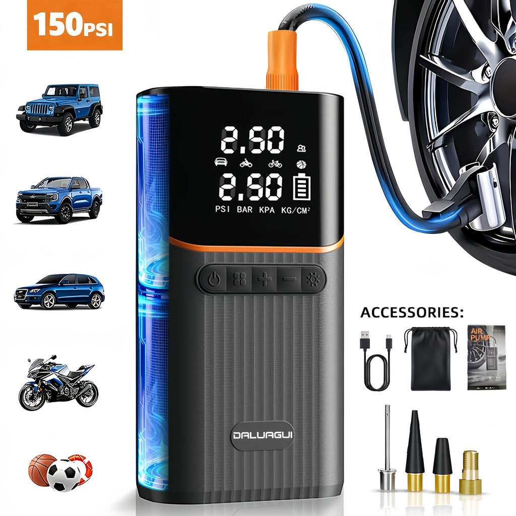 DALUAGUI -10000A Peak Emergency Jump Starter Power Supply with Air Pump, 9-in-1 Function, 12V Car Battery Charger, 150 PSI Fast Tire Inflator, LED Flashlight, USB, Suitable for Gasoline And Diesel Vehicles, SUVs, And Trucks. Ideal As A Holiday Gift.