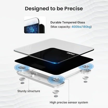 Digital Bathroom Scale High Precision 400 lbs – Electronic Body Weight Scale with Backlit HD LCD Display, kg/lb/st Switchable, Easy Read, Includes Batteries