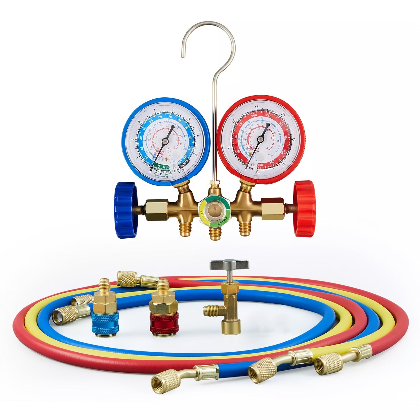[AC Manifold Gauge Set] AC Manifold Gauge Set With Hoses And Adapters 3-Way A/C Gauges For R134A, R22, R12, R404A Refrigerants Charging And HVAC Diagnostics