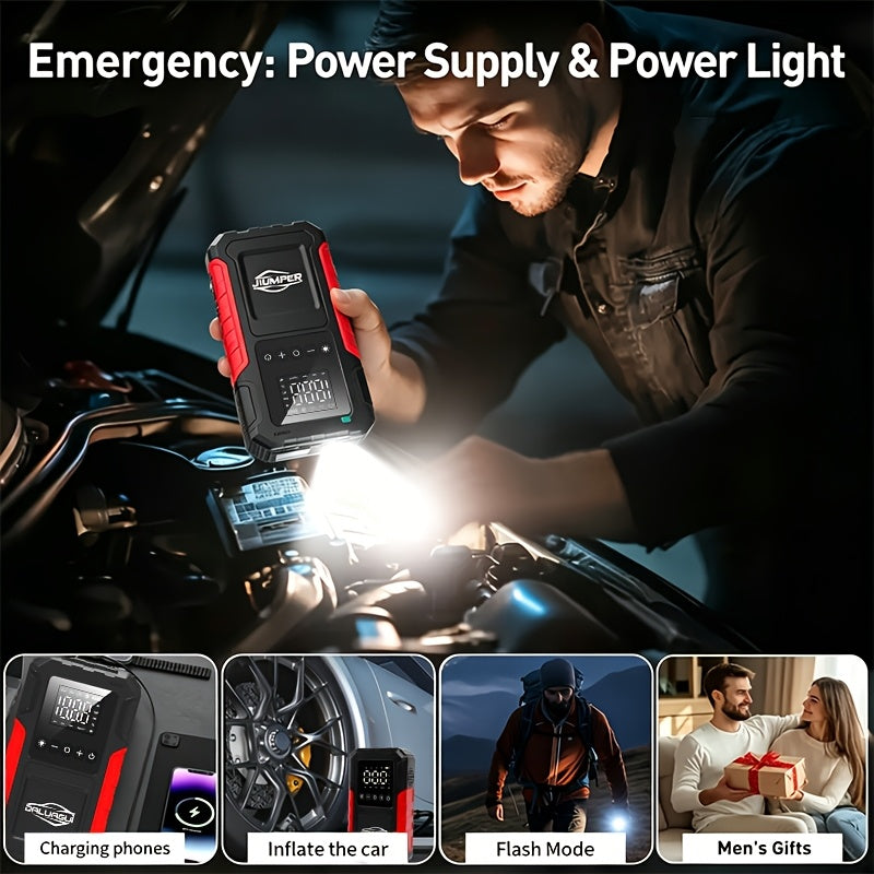 12-In-1 Car Emergency Jump Starter 15000A with Battery Charging System, Optional Air Compressor 150PSI, LED Work Light, USB Type-C Fast Charging And LCD Power Display