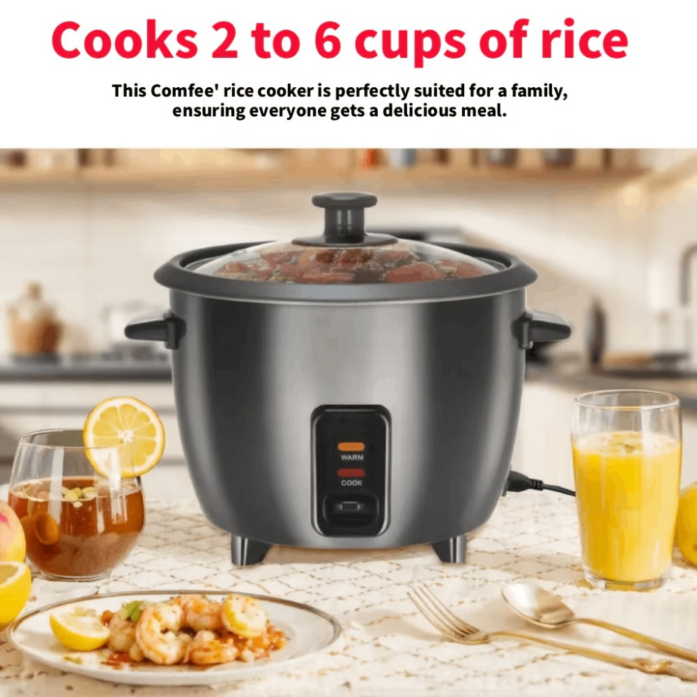 Rice Cooker Small Mini 3-Cup Uncooked 6-Cup Cooked – 1.5Qt Electric Rice Pot with Auto Keep Warm, One-Touch Operation, Oatmeal Cooker & Soup Maker for Individuals & Small Families, Black
