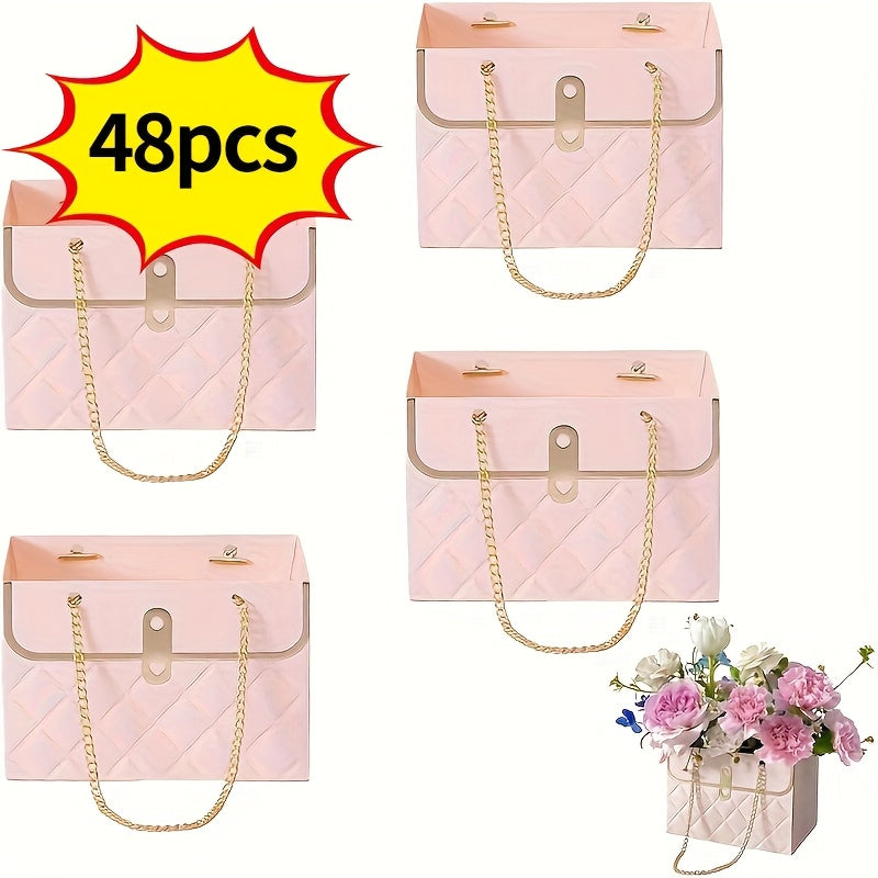 Paper Flower Bouquet Gift Bags with Metal Chain Handle Bulk – 12/24/36/48 Pcs Tote Bags for Wedding Party Birthday Florist Graduation Holiday Colorful Gift Wrapping