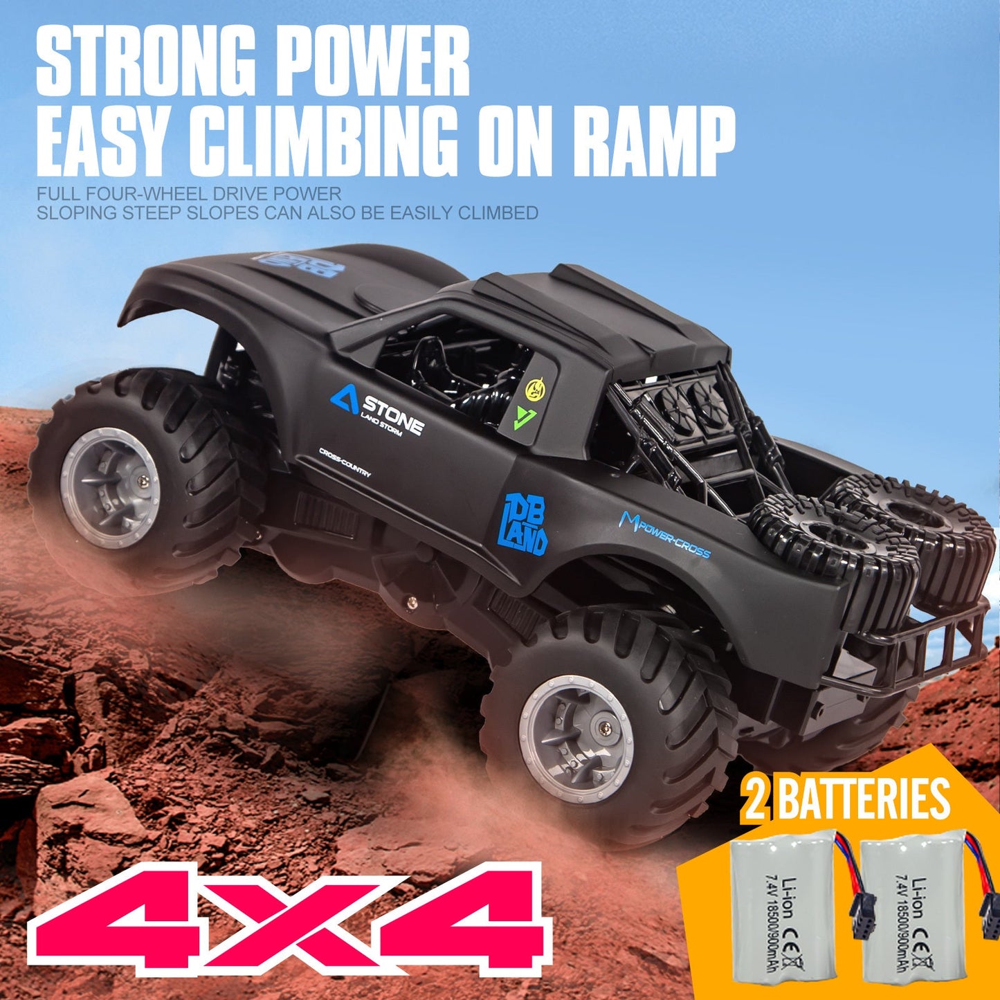Amphibious RC Car 1:16 Scale 4WD Waterproof Land & Water Remote Control Monster Truck – 2 Rechargeable Batteries, All-Terrain RC Truck for Boys Kids Ages 4+, Birthday Christmas Gift