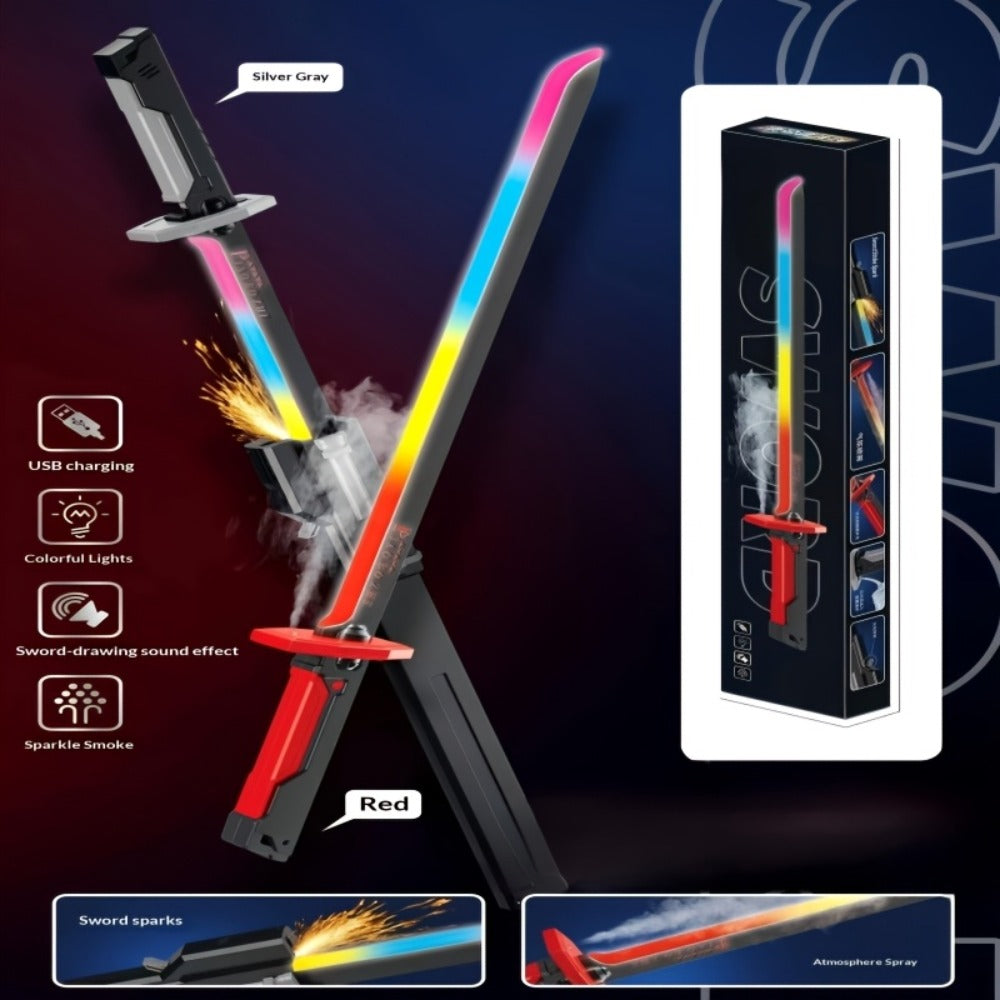 LED Light Katana Sword 31.5" – Pro Cosplay Luminous Saber with Spark-on-Draw, Multi-Color LED, Sound Effects & Type-C Rechargeable Battery, Anime Cosplay Prop Gift for Teens & Adults
