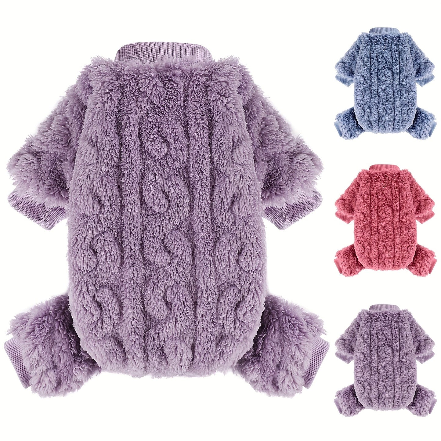 Dog Fleece Jumpsuit 4-Leg Onesie Sweater for Small Dogs & Cats 1-15lbs, Warm Pullover Pet Clothes Fall Winter Pajamas for Chihuahua Yorkie Puppies, Sizes XXS XS S M, Rose Pink Blue Purple
