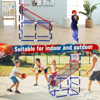 Kids Arcade Basketball Game Set with Hoop & 4 Soft Balls – Indoor Outdoor Sport Play for Ages 3+, Thick PVC Frame, Air Pump Included | Best Birthday Christmas Holiday Gift for Boys and Girls