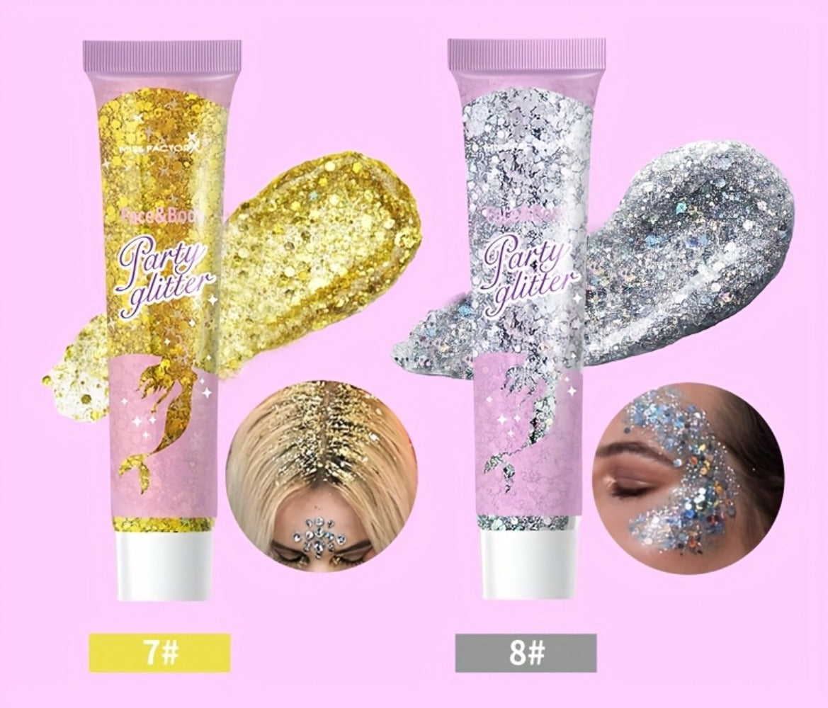 Holographic Glitter Gel Set 10 Colors Cosmetic Grade Face Body Makeup - Festival Rave Cosplay Anime Halloween Party Shimmer Skin Safe Easy Apply Remove