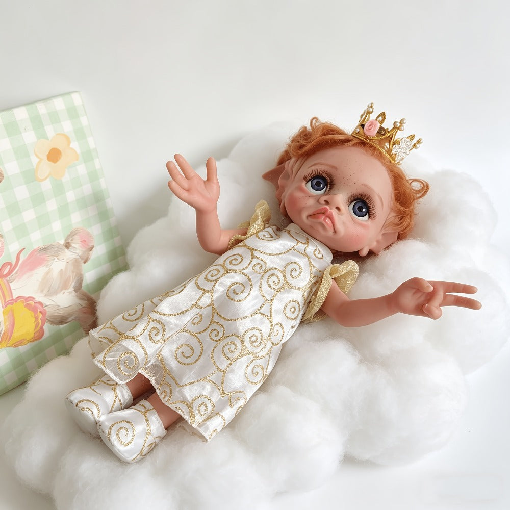 Fairy Elf Reborn Doll 15 Inch Soft Vinyl Full Body Hand-Painted Collectible Art Doll with Wavy Hair & Crown – Poseable Fantasy Girl Doll Gift for Kids Halloween Christmas Birthday