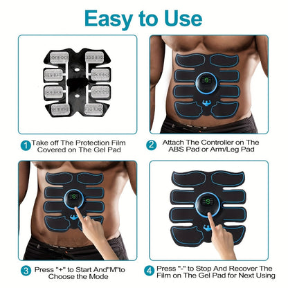 EMS Muscle Stimulator Abdominal Training Belt, Electronic Ab Toner for Whole Body Fitness & Strength Training, Exercise Equipment for Men & Women – 3 Machines + 3 Patches Included