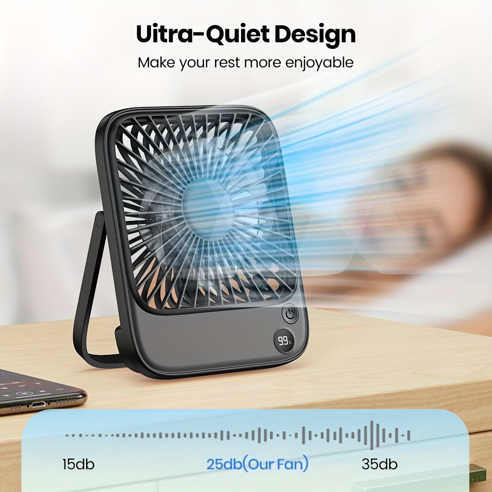 USB Desk Fan Battery Operated | 2000mAh & 5000mAh Rechargeable Mini Personal Fan, 4-Speed Adjustable, 180° Tilt & Foldable, Ultra-Quiet Strong Airflow for Office, Bedroom & Desktop Use – Black, Pink, White