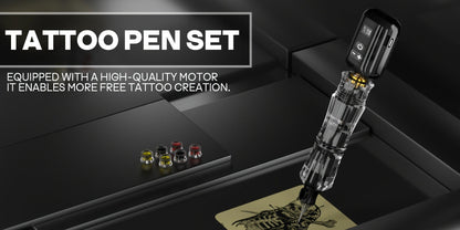 Rotary Tattoo Machine Kit Complete Set with 1400mAh Wireless Battery Digital Display 10 Cartridge Needles 6 Inks Practice Skin for Beginners & Professional Artists