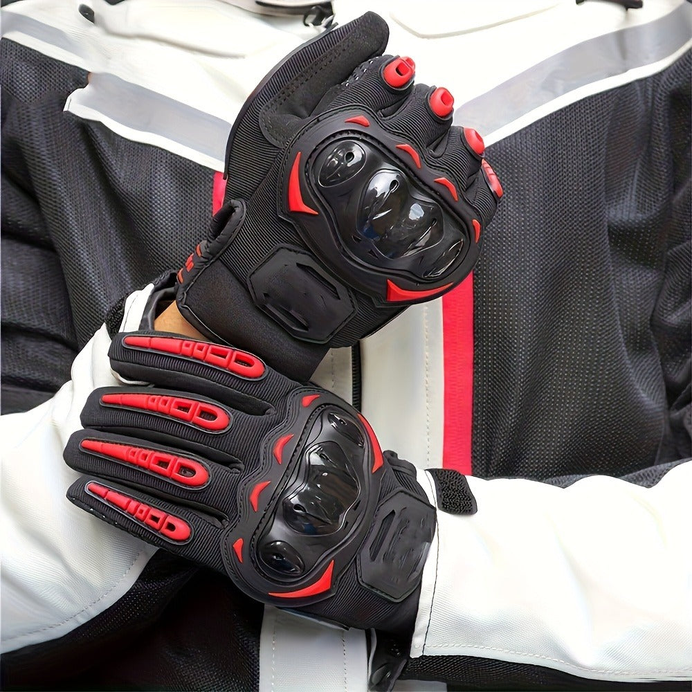 Motorcycle Gloves Full Finger Touchscreen – Hard Knuckle Protection, Breathable Knit, Cycling & Outdoor Riding, Sizes M–XXL, Black & Red