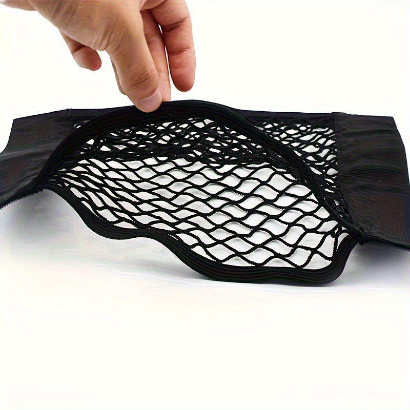 Heavy-duty Car Trunk Organizer, Double-layer Mesh Storage Bag with Elastic Edges and Hook-and-loop Fasteners - Suitable for SUVs, Sedans, Trucks - Securely Holds Bottles, Tools, Fire Extinguishers - Easy-to-install Car Interior Accessory
