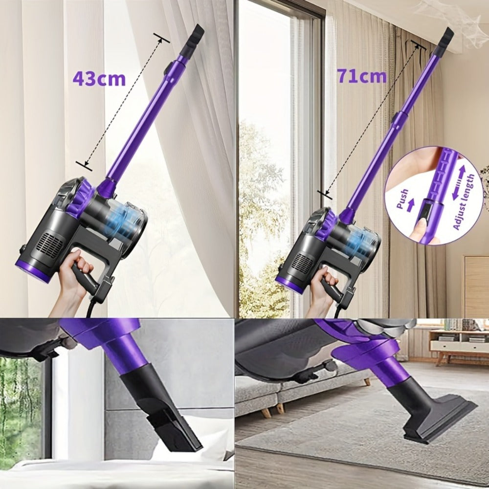 600W 4-in-1 Handheld Stick Vacuum Cleaner 20Kpa Strong Suction Low Noise Design - Lightweight Portable for Pet Hair, Hard Floors & Carpets, 110V Electric Vacuum with Multiple Attachments, Orange & Purple