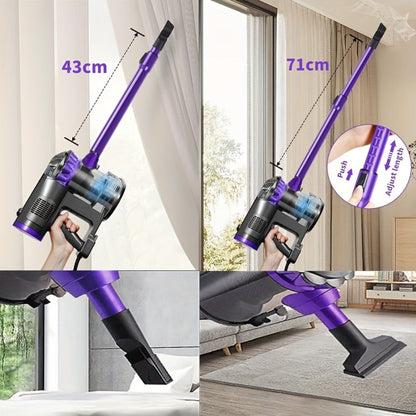 600W 4-in-1 Handheld Stick Vacuum Cleaner 20Kpa Strong Suction Low Noise Design - Lightweight Portable for Pet Hair, Hard Floors & Carpets, 110V Electric Vacuum with Multiple Attachments, Orange & Purple